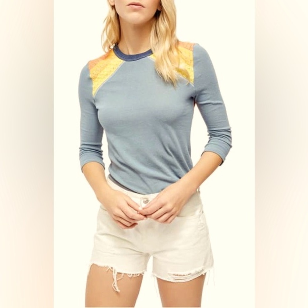 Free People We the Free “In Rainbows” Crochet Top Small, light blue, worn once